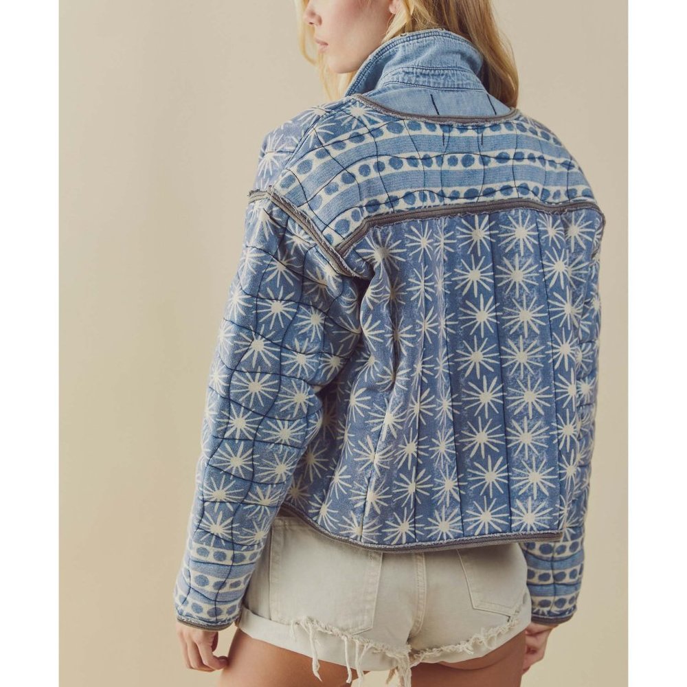 NWT Free People Kara Quilted Cardi / Pacific Combo - Picture 6 of 9